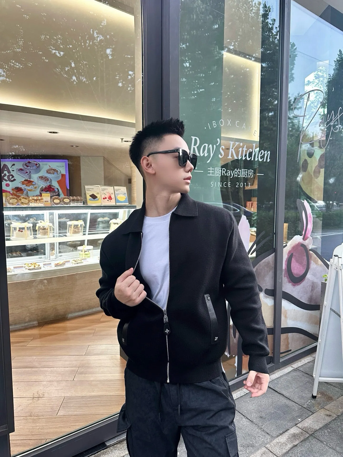 Louis Vuitton/Louis Vuitton 25Fw leather trimmed knitted belted jacket
